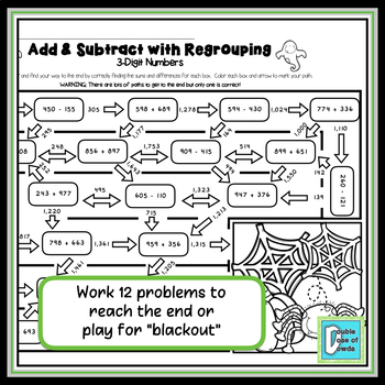 halloween math worksheet addition and subtraction with regrouping 3 digits