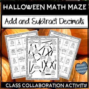 Preview of Halloween Math Worksheets, 5th Grade Add and Subtract Decimals Maze