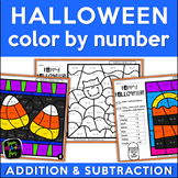 Halloween Math Worksheets - Color by Number - First Grade 
