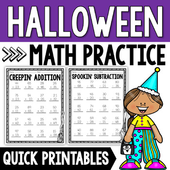 Preview of Halloween Math Worksheets | Double-Digit  Addition and Subtraction Worksheets