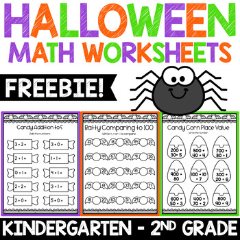 Preview of Halloween Math Worksheets Kindergarten 1st Grade 2nd Grade FREEBIE