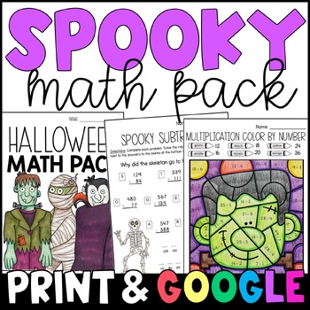 Preview of Halloween Math Worksheets - October Math Practice with GOOGLE Slides