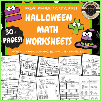 Preview of Halloween Math Worksheets - PreK, Kindergarten, TK, UTK, First - No Prep