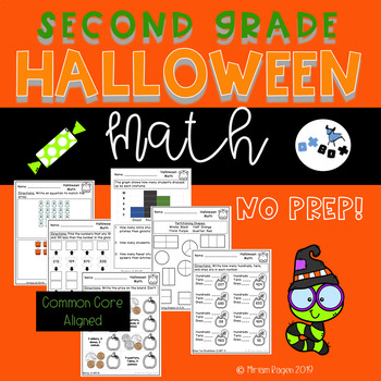 Preview of Halloween Math Worksheets Second Grade: Common Core (NO PREP)