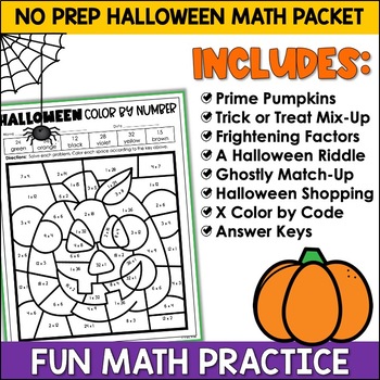 Halloween Math Worksheets and Activities Multiplication Color by Number