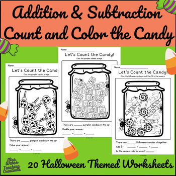 Preview of Halloween Math Worksheets and Activities for Addition Subtraction and Counting