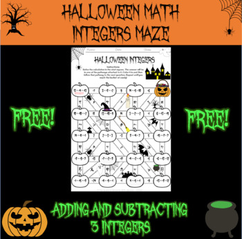 Preview of Halloween Math: adding and subtracting 3 integers maze