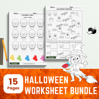 Preview of Halloween Math and Coloring Worksheets for Kindergarten