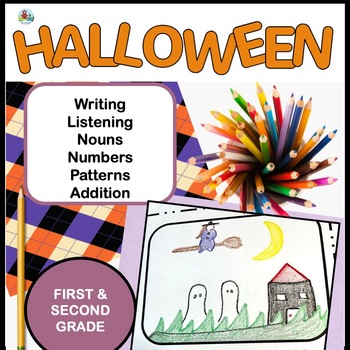 Preview of Halloween Number, Writing Prompts and Coloring Activities for 1st and 2nd Grade