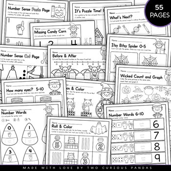 Halloween Math and Literacy Pack - NO PREP by Two Curious Pandas