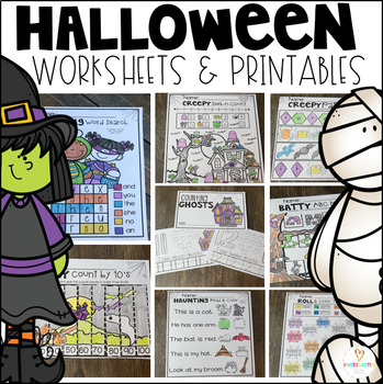 Preview of Halloween Activities Math and Literacy Worksheets for Kindergarten
