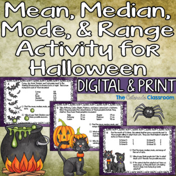 Preview of Halloween Math and Mean Median Mode Range Activity - Print and Digital