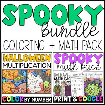 Preview of Halloween Math and Multiplication Color by Number Bundle with GOOGLE Slides