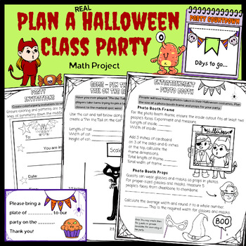 Preview of Halloween Math Plan a Party Activities, Project based learning math, PBL US