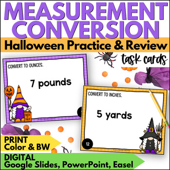 Preview of Halloween Measurement Conversion Task Cards - October Practice & Review Activity