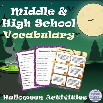 Preview of Halloween Middle & High School Vocabulary Activity Worksheets BUNDLE