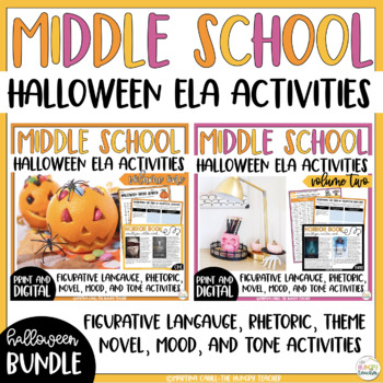 Preview of Halloween Middle School ELA Activities Bundle | Figurative Langauge Mood Tone