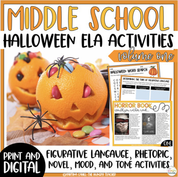 Preview of Halloween Middle School ELA Activities Mood Tone Figurative Language | Digital