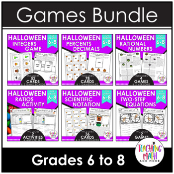 Preview of Halloween Middle School Math Games BUNDLE