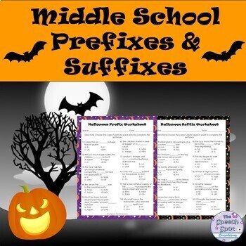 Preview of Halloween Middle School Prefix & Suffix Vocabulary Worksheets
