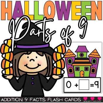 Preview of Halloween Missing Addends Addition Flash Cards {Parts of 9}