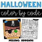 Halloween Missing Addends Color by Number Math Practice Wo