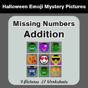Halloween: Missing Numbers Addition - Color-By-Number Math Mystery Pictures