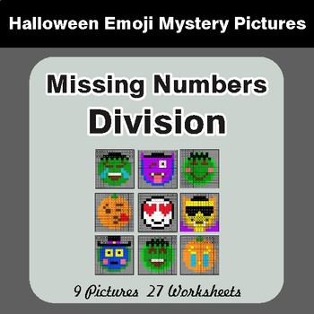 Halloween: Missing Numbers Division - Color-By-Number Math Mystery Pictures