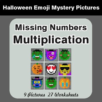 Halloween: Missing Numbers Multiplication - Color-By-Number Math Mystery Pictures
