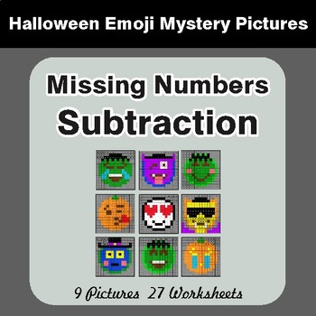 Halloween: Missing Numbers Subtraction - Color-By-Number Math Mystery Pictures