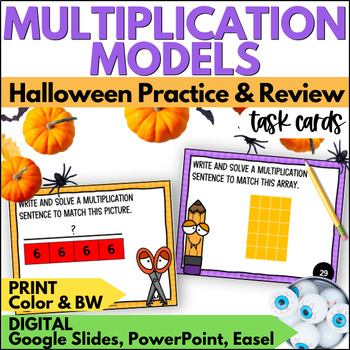 Preview of Halloween Beginning Multiplication Task Cards w/ Equal Groups, Repeated Addition