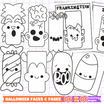 Preview of Halloween Monster Face Doodles and Coloring Pages