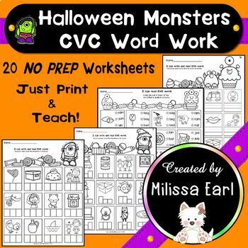 Preview of Halloween Monsters CVC Sheets Short Vowels Vocabulary Reading No Prep!