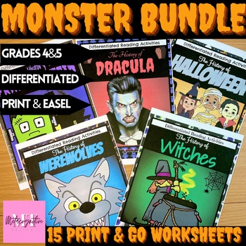 Preview of Halloween Monsters Reading Comprehension Worksheets Bundle