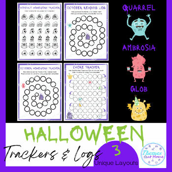 Preview of Halloween Monsters Reading, Homework, and Chore Trackers & Logs