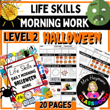 Preview of Halloween Morning Work, Daily Warm Ups Special Education Life Skills Workbook L2