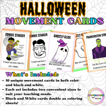Preview of Halloween Movement Cards & Coloring Sheets (Dance, PE, Brain Break, Theater)