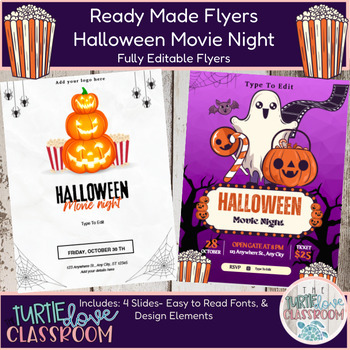 Preview of Halloween Movie Night, School Fundraiser Flyers (4)- Fully Customize your Flyer