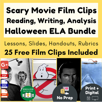 Preview of Halloween Movies | Horror and Comedic Scary Film Clip Analysis ELA Bundle