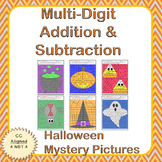 Halloween Multi-Digit Addition and Subtraction Mystery Pictures