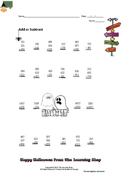 Preview of Halloween Multi-digit Addition and Subtraction