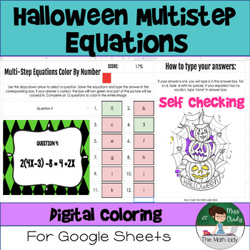 Preview of Halloween MultiStep Equations Digital Color by Number