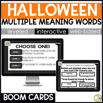 Preview of Halloween Multiple Meaning Words - Vocabulary Skill Builder - Digital Boom Cards