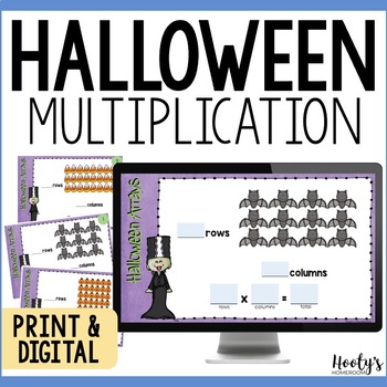 Preview of Halloween Math Multiplication Arrays Google Slides Activities & Print Task Cards