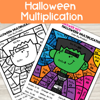 Preview of Halloween Multiplication Color by Number | Math Centers | Frankenstein 4th Grade