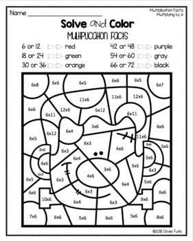 Halloween Multiplication Coloring Worksheets Solve and Color by Dovie Funk