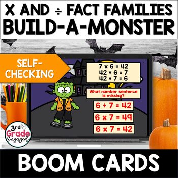 Preview of Halloween Multiplication & Division Fact Families Boom Cards Digital Task Cards