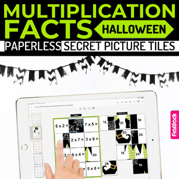 Preview of Halloween Multiplication Facts Paperless Google Slides PPT Secret Picture Tiles