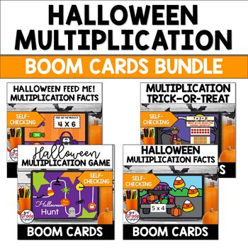 Preview of Halloween Multiplication Math Boom Cards Bundle Digital Task Cards