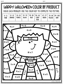 Halloween Multiplication Math Facts Color by Number by Tied 2 Teaching